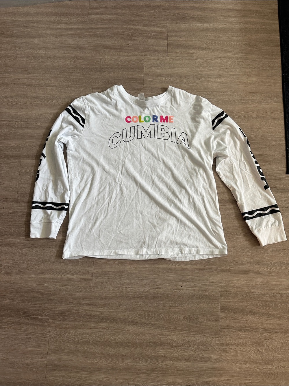 Zumba Fitness White Long Sleeve "Color Me Cumbia" Tee with Black Accents